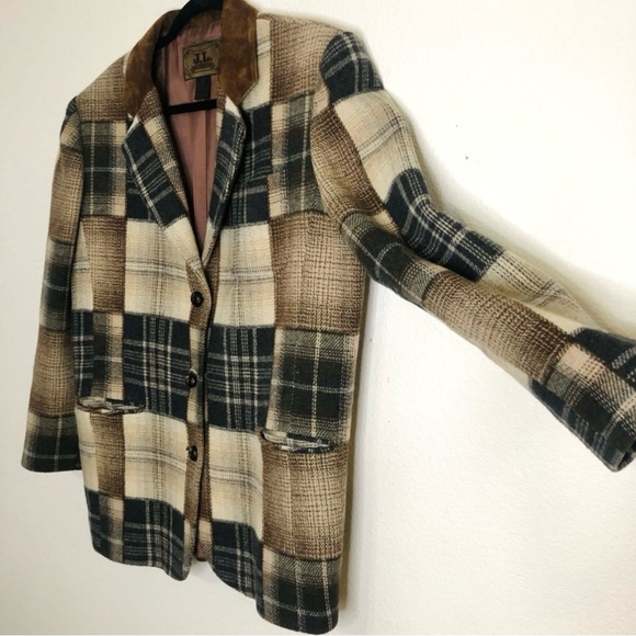 Vintage JL Colebrook Plaid Patchwork Wool Coat Size Large - Picture 2 of 6